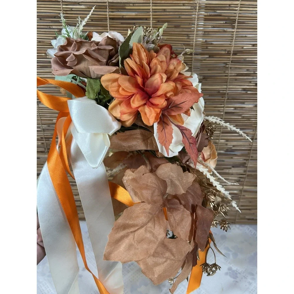 Wedding Bridal Floral Bouquet Real Touch Silk Orange Terracotta Flower 11
